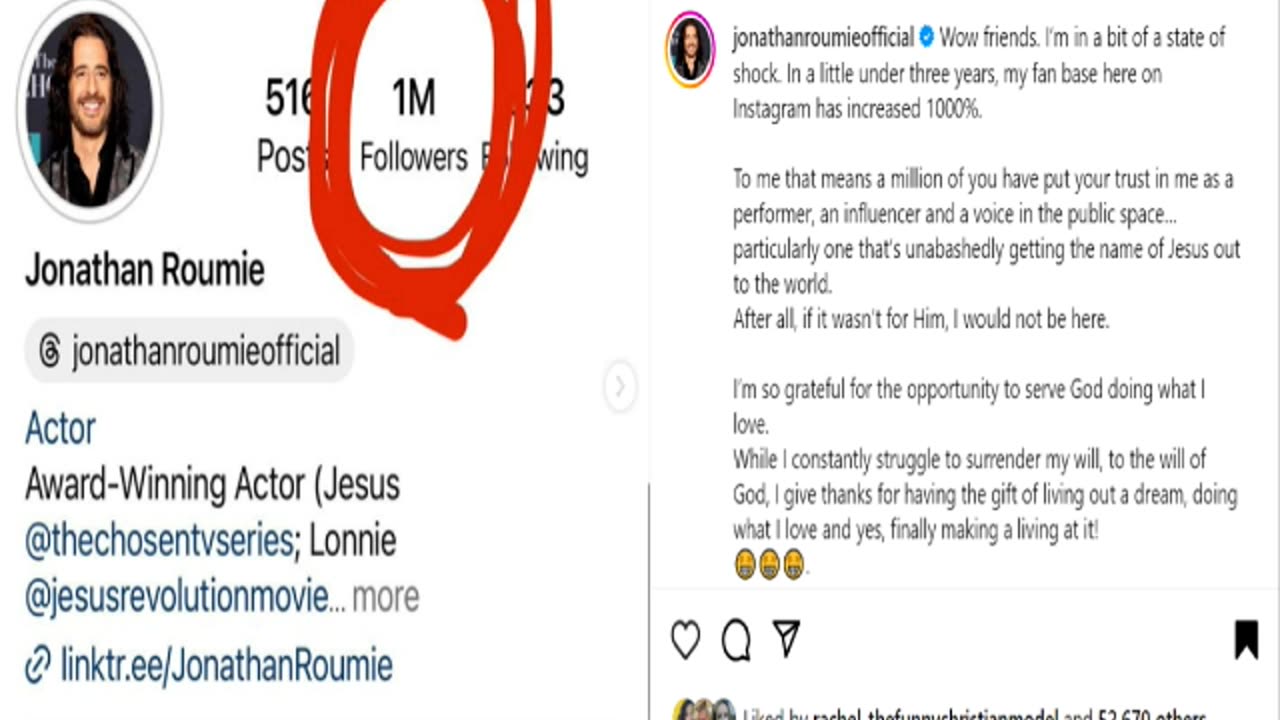 Jonathan Roumie reaches 1 million followers on Instagram- moment to celebrate and pray for him more