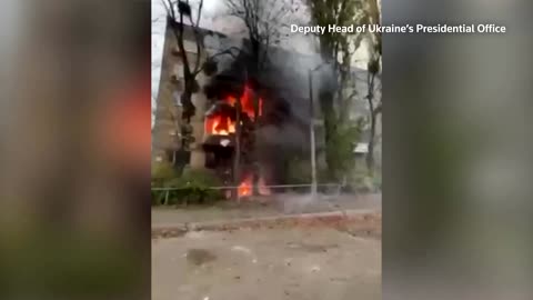 Fire blazes in Kyiv after two residential blocks hit