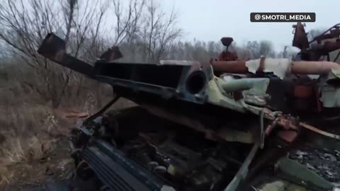 Destroyed Ukrainian tanks near Bakhmut