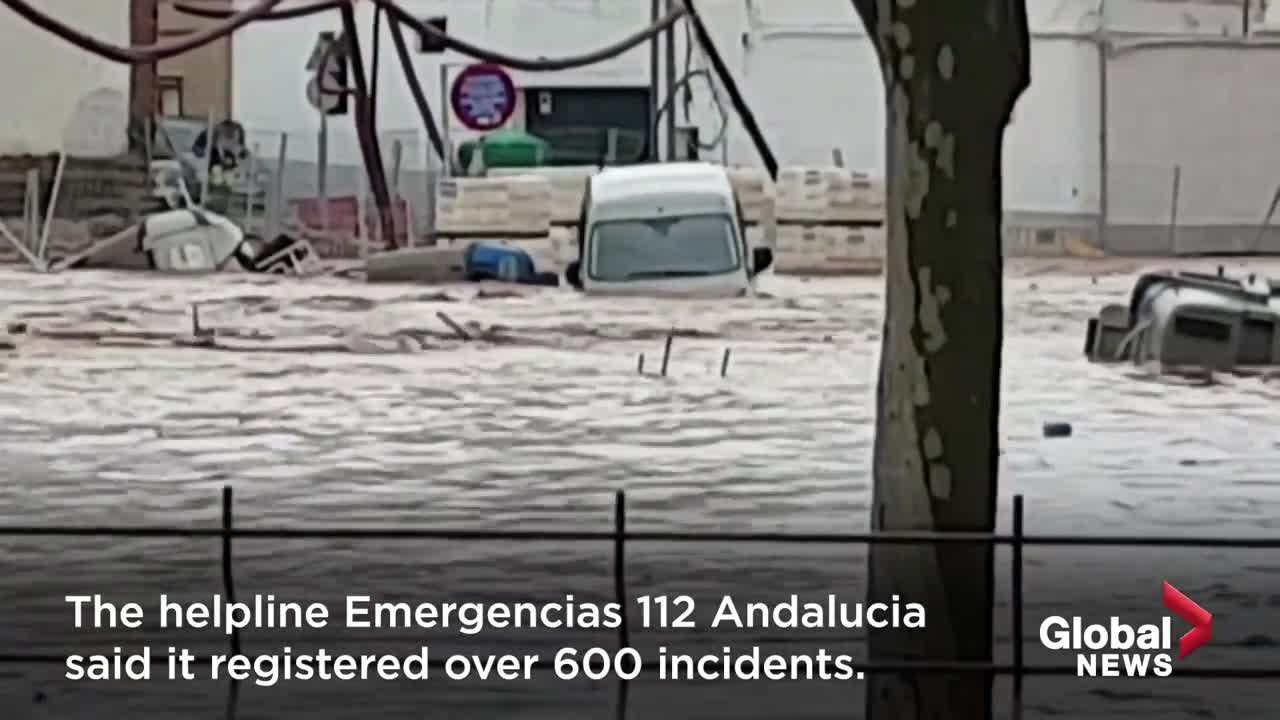 Spain floods: Cars washed away, homes submerged following storm in Huelva province