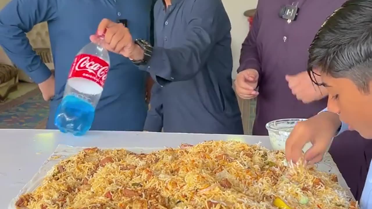 Mutton biyani eating with funny bottle flip