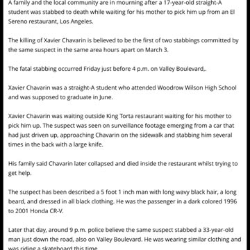 17 Year Old Straight A Student Xavier Chavarin Fatally Stabbed Outside El Sereno Restaurant, L.A.