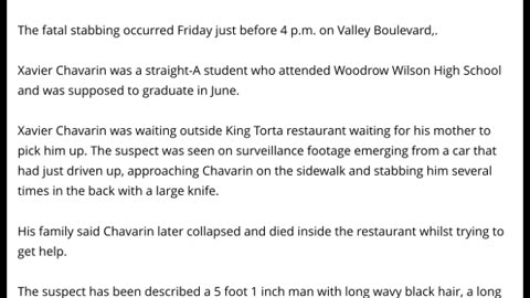 17 Year Old Straight A Student Xavier Chavarin Fatally Stabbed Outside El Sereno Restaurant, L.A.