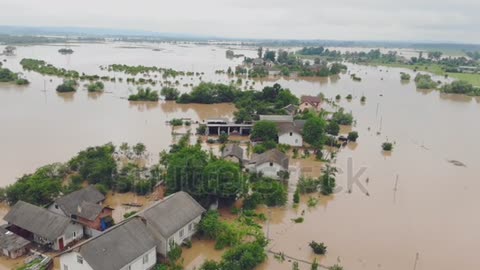 Aerial view Floods and flooded houses