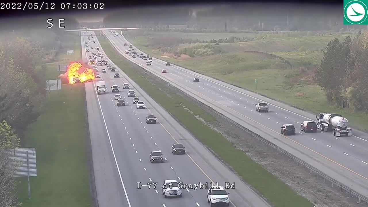 Fiery explosion caught on video after dump truck crashes into Ohio DOT vehicle