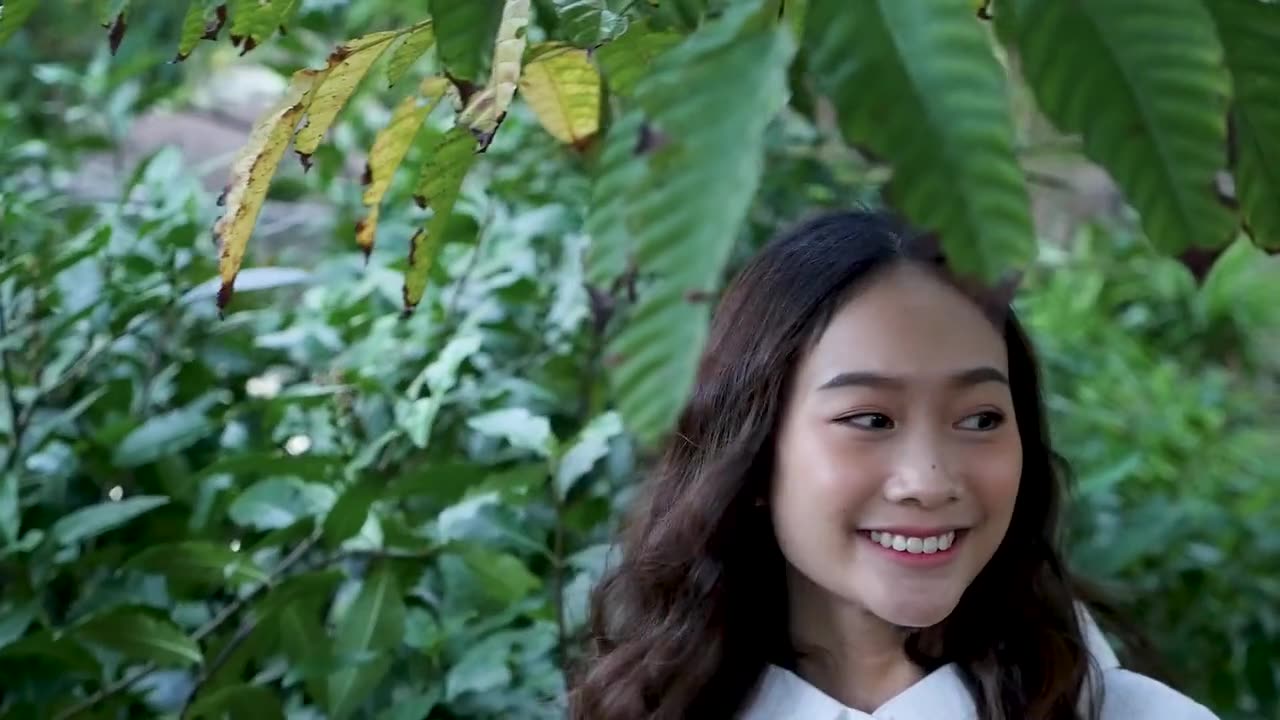 Pritty Asian girl happy in the jungle