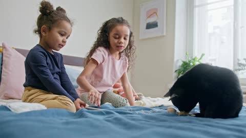 Children Playing with kitten