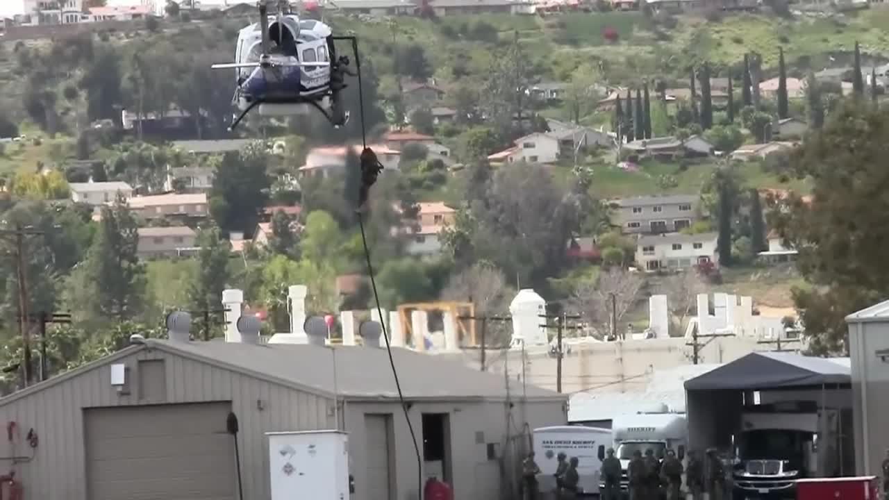 Rappelling from a helicopter