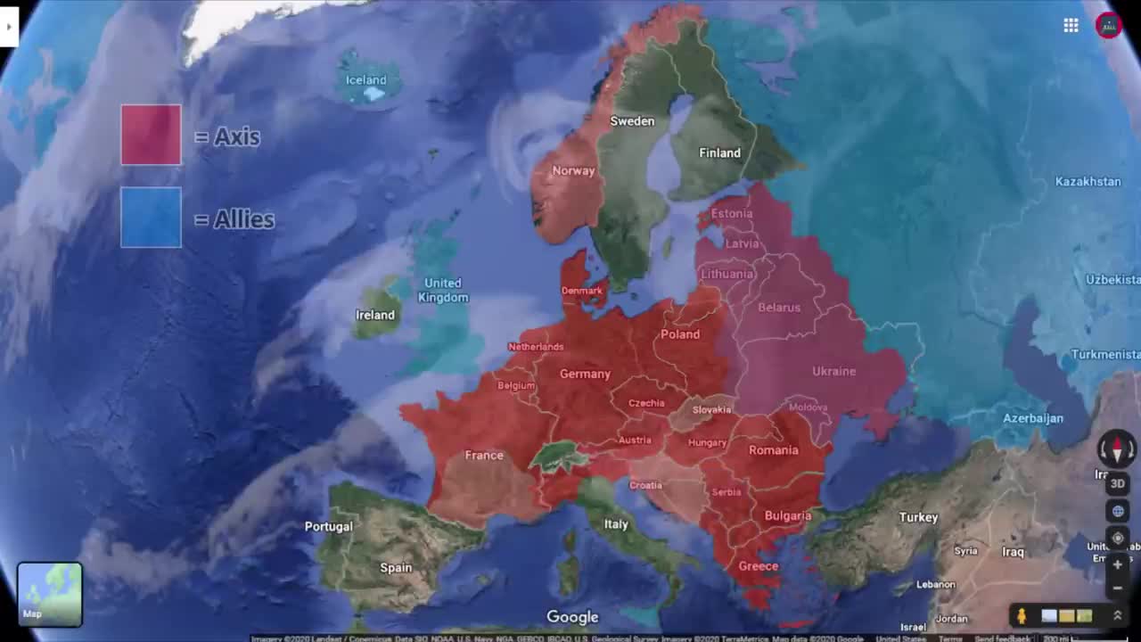 WW2 in 30 seconds using Google Earth