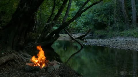 ! Relaxing sounds of Campfire by the river, nature sounds HD Relaxing Music