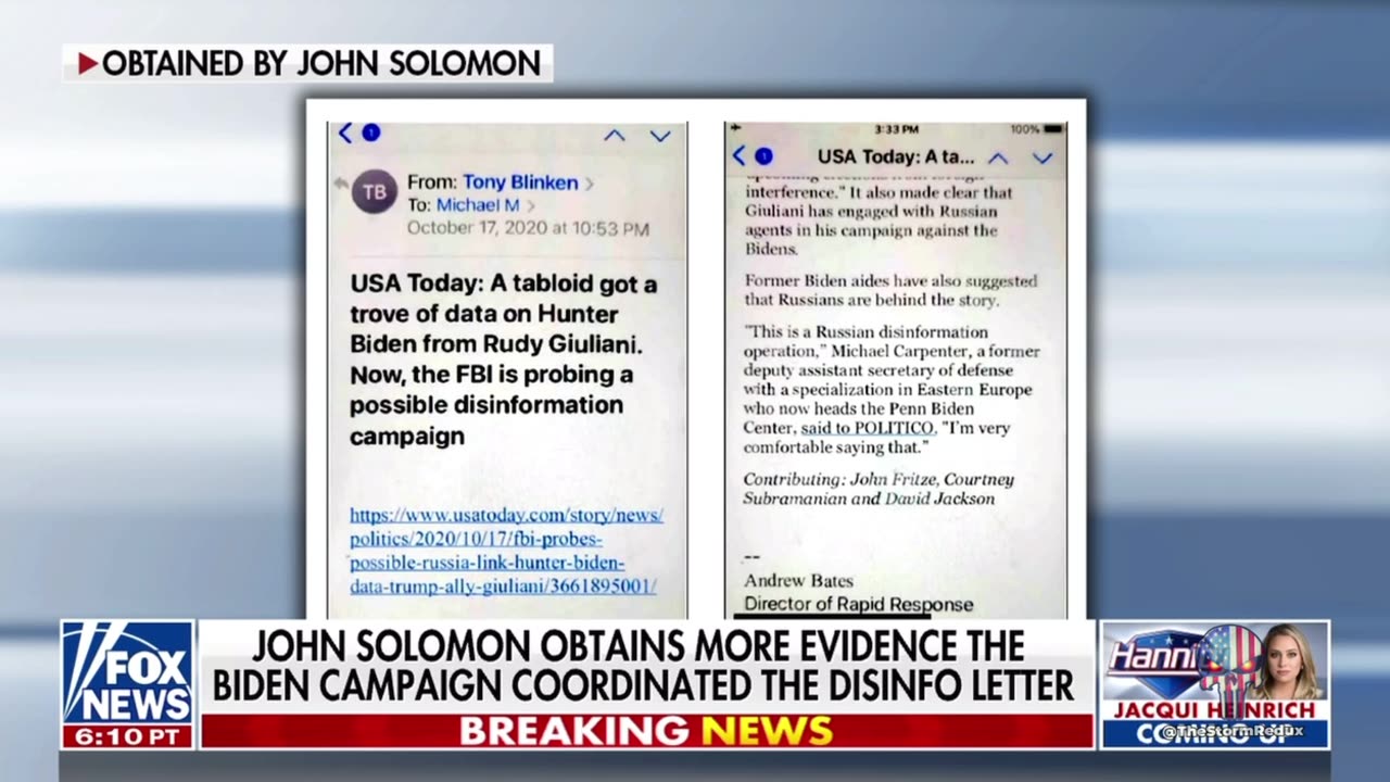 John Solomon has uncovered a NEW email from Tony Blinken to Mike Morell in Oct of 2020