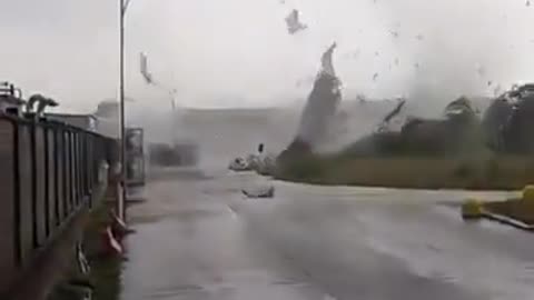 Terrible tornado hits in Milan of Italy