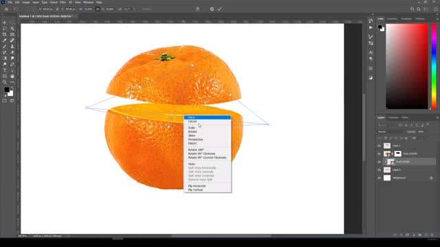 how to create split a fruit in photoshop