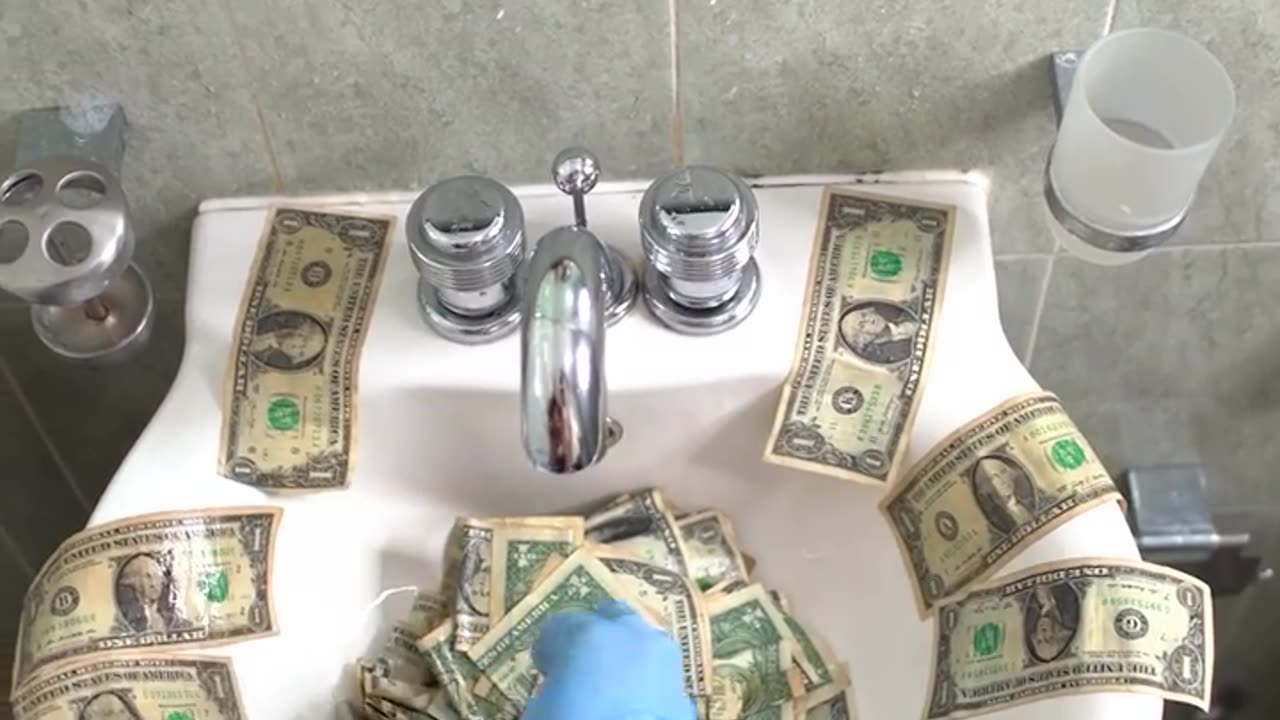 Women washes, dries, and irons dollar bills in funny video!