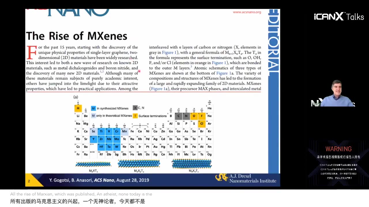 icanX The Rise of MXenes – Impact of Materials Discovery on Technological Progress - Yury Gogotsi 2020