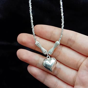 Solid 925 Sterling Silver Heart Pendant Necklace Vintage Heart Pendant Gift Gemstone Jewelry 07