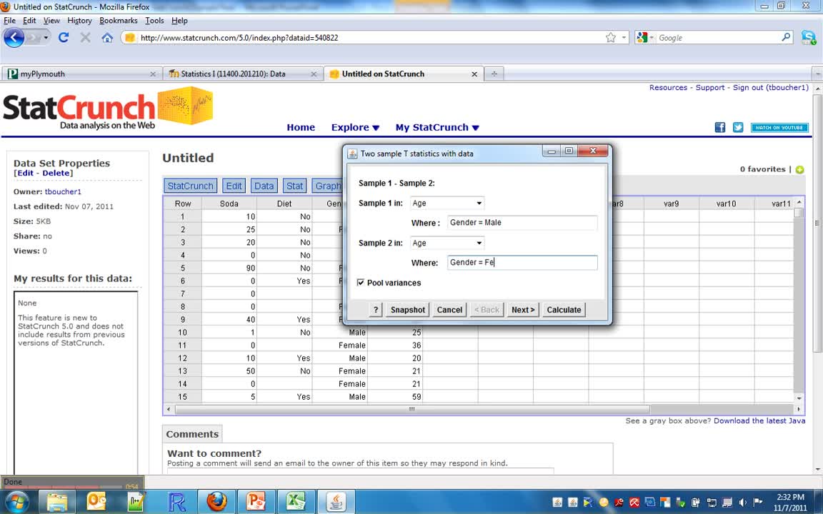 2 Sample t-Test StatCrunch