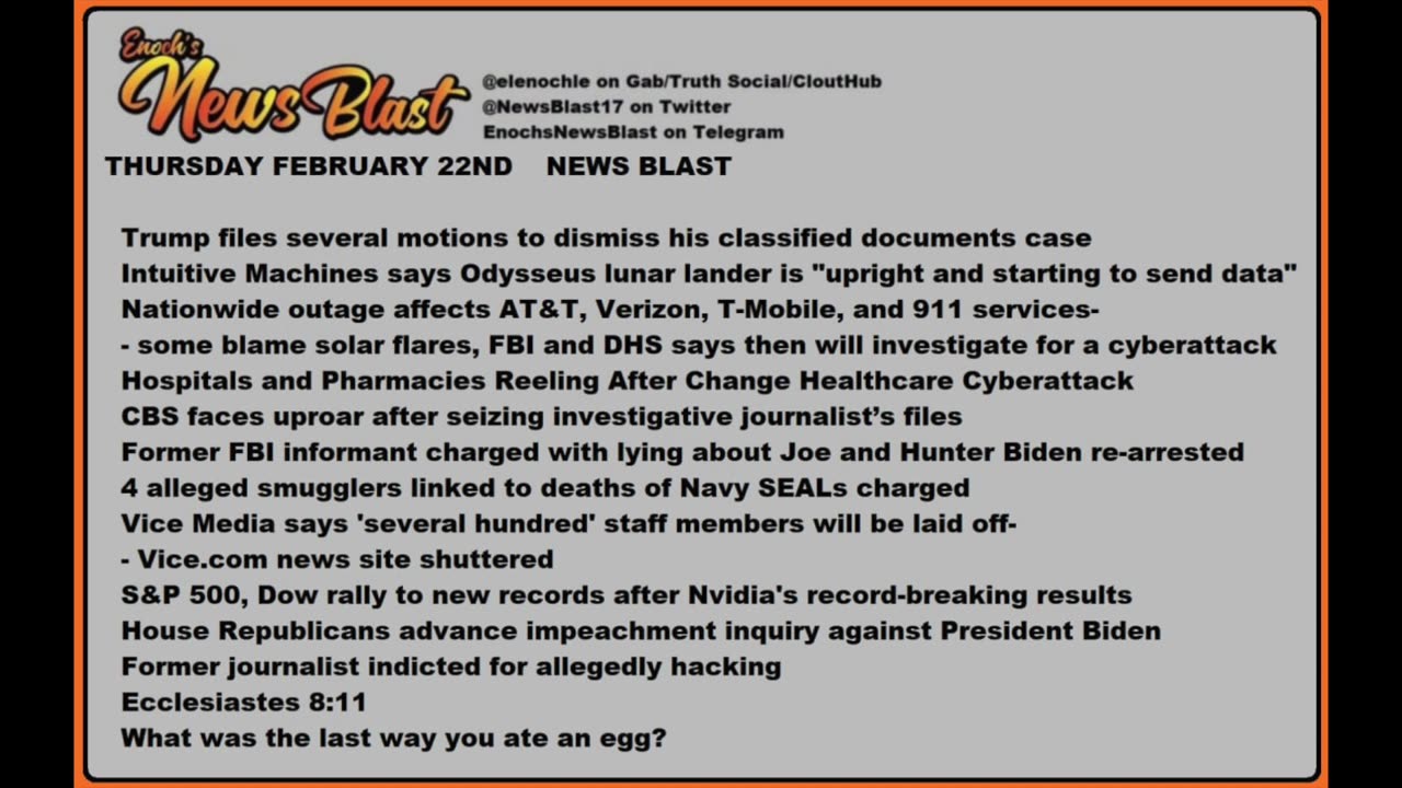 Thursday, February 22, 2024 News Blast