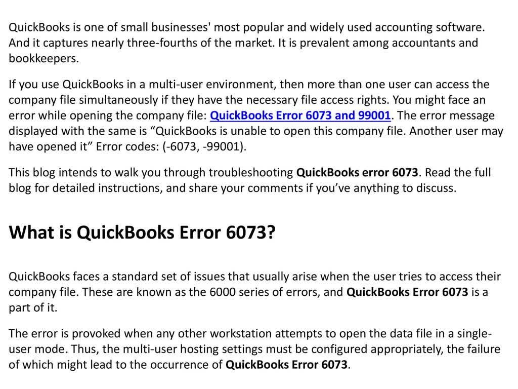 How to Troubleshoot QuickBooks Error Code 6073, 99001?