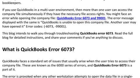 How to Troubleshoot QuickBooks Error Code 6073, 99001?