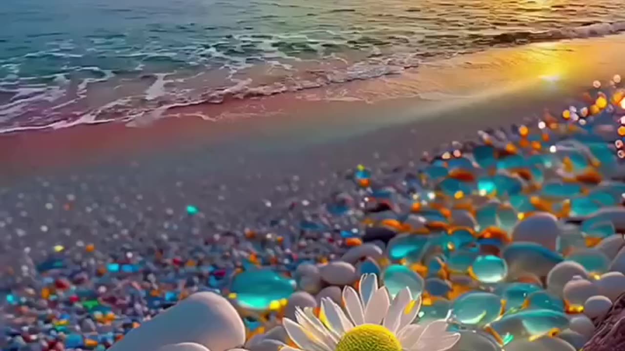 Time: Sleep In The colorful stone beach with Relaxing Music & Water Sounds