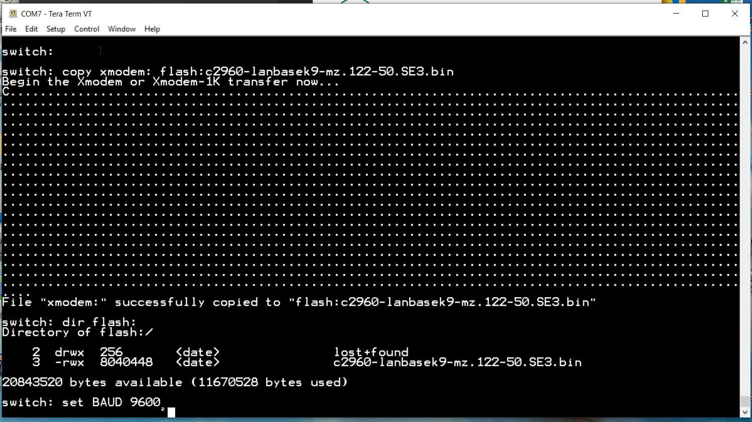 Restoring IOS on a Cisco Switch With Xmodem