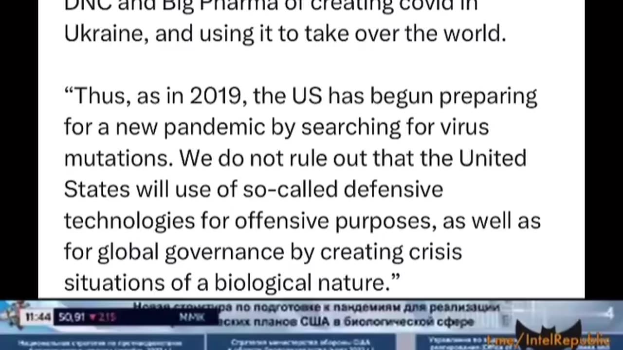 Russian MIL accuse the US of releasing bioweapons to create "crisis situations",