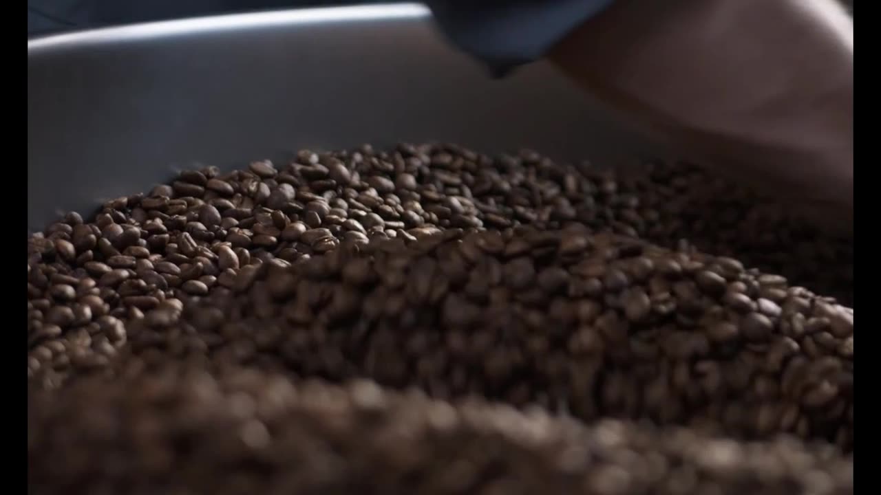 ASMR roasting beans in a coffee factory