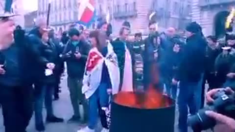 Yesterday February 20. Torino Italy people burn their green passports