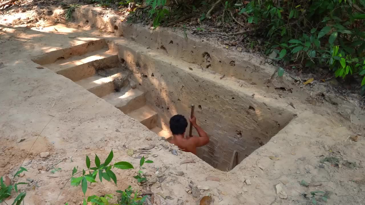 25 Days Build Hidden underground Temple House with Waterslide to Secret Pool