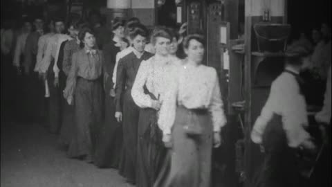 Girls Taking Time Checks, Westinghouse Works (1904 Original Black & White Film)