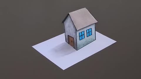 3d drawing illusion of a house on paper