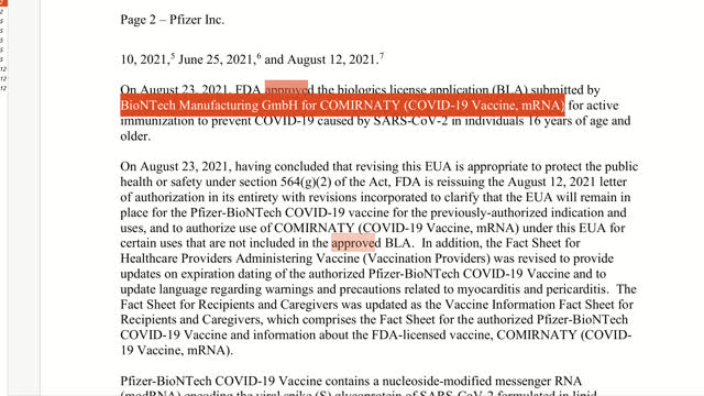 FDA approves Biontech Comirnaty COVID-19 Vaccine, not the Pfizer vaccine.
