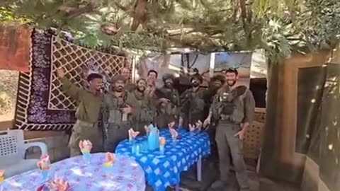 IDF demolitions team in a Sukkah in south Lebanon.