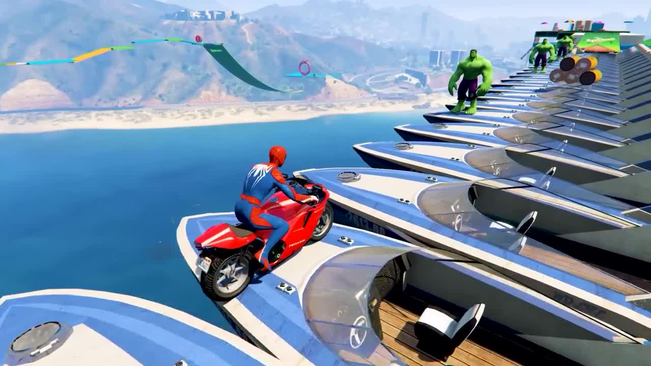 GTA V Epic New Stunt Race For Car Racing Challenge by Quad Bike, Cars and Motorcycle, Spider Shark2