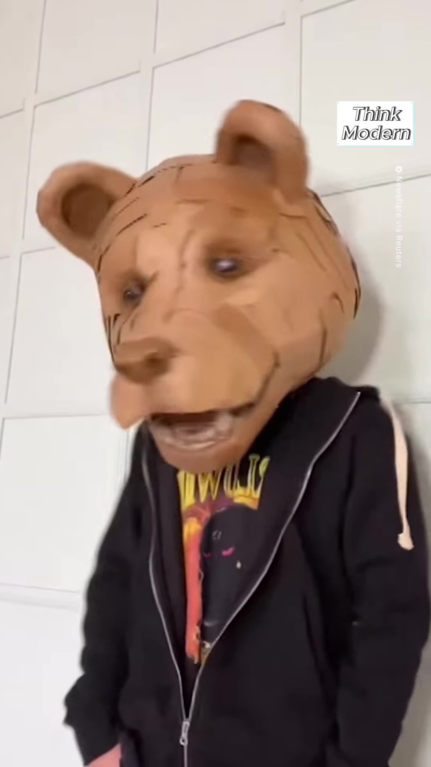 Artist Transforms Cardboard Box Into Life-sized Bear Mask