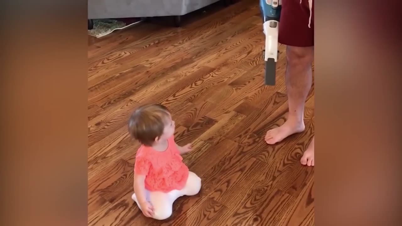 Baby dances to vacuum cleaner sound, so cute and funny