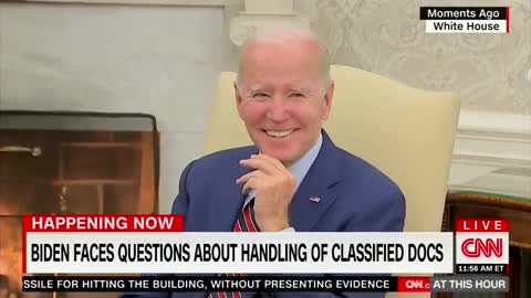 Biden Holds Back Laughter While Ignoring Reporters Asking Questions on Classified Docs