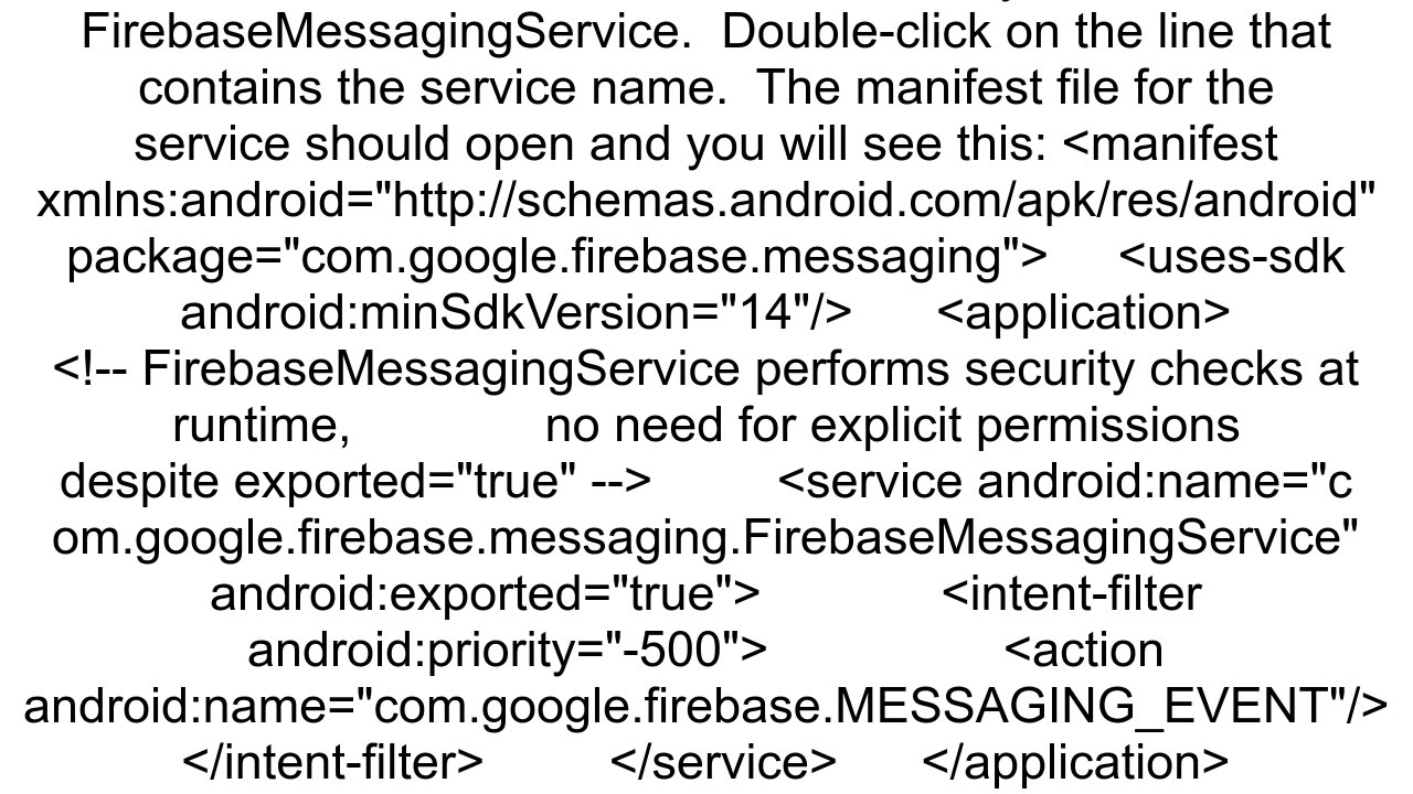 How to address android lint complaint about exported Firebase Messaging service implementations