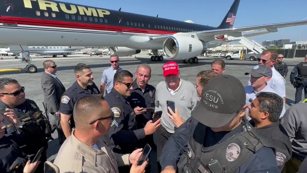 President Trump gets a huge show of support from law enforcement at Los Angeles Airport