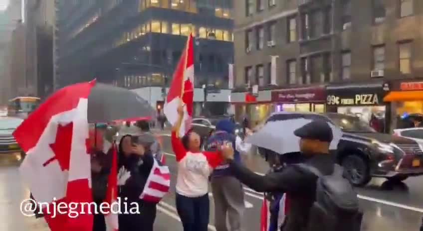 Patriots on the streets outside The Canadian Consulate in Manhattan New York