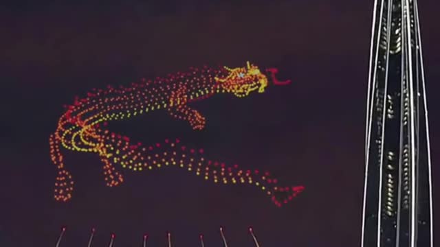 A terrifying dragon composed of 1000 drones by Geoscan Drone Show