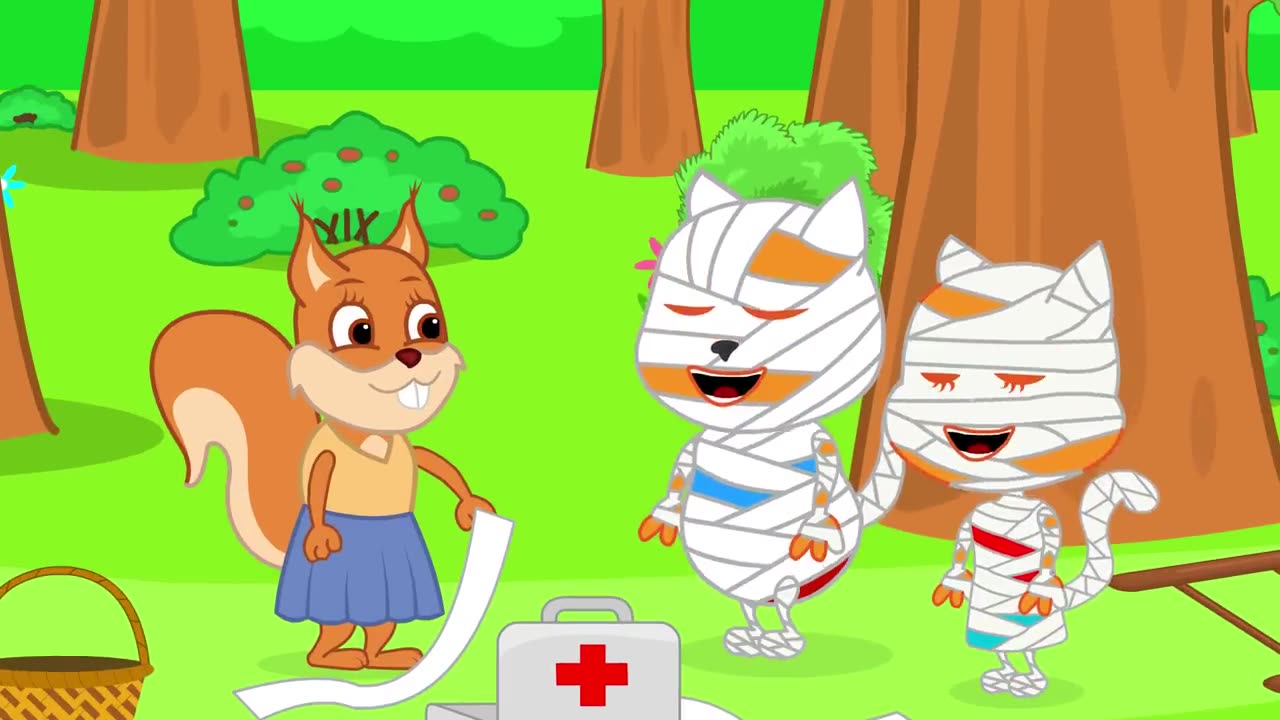 Cats Family in English - Fake Zombies Cartoon for Kids