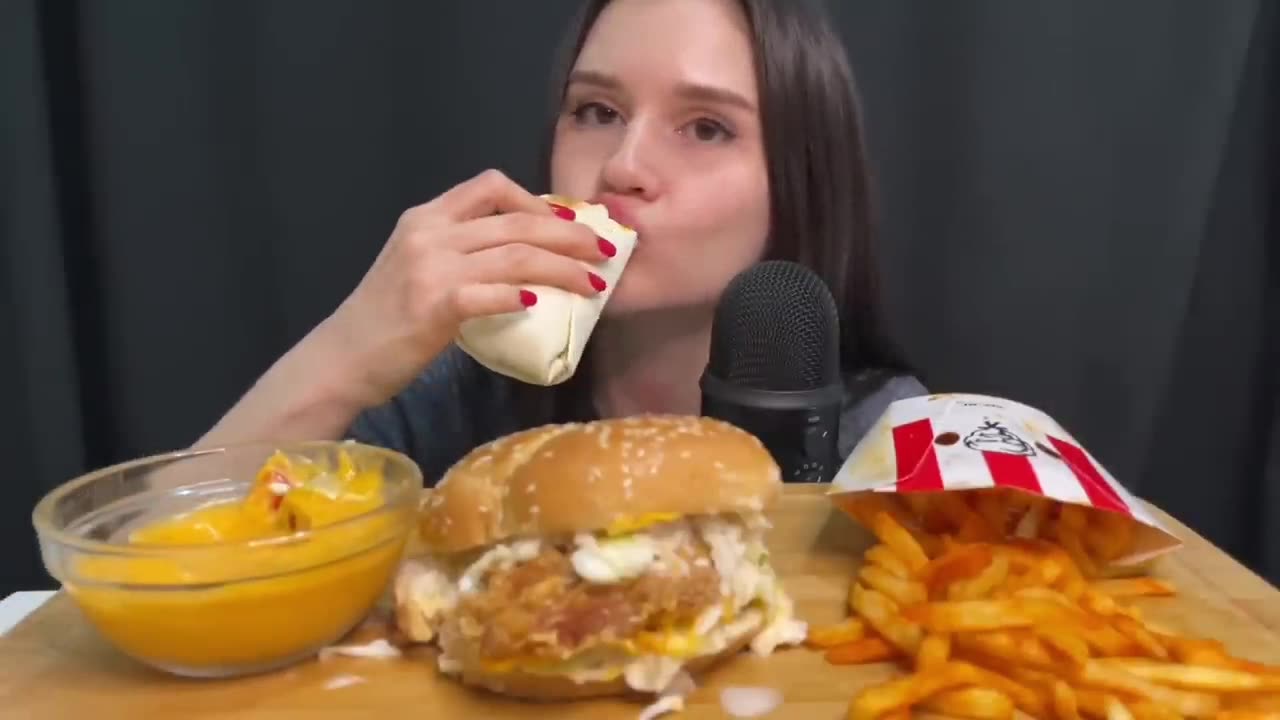 KFC MUKBANG (No Talking) EATING CHICKEN BURGER + SPICY FRIES Asmr satisfying sounds