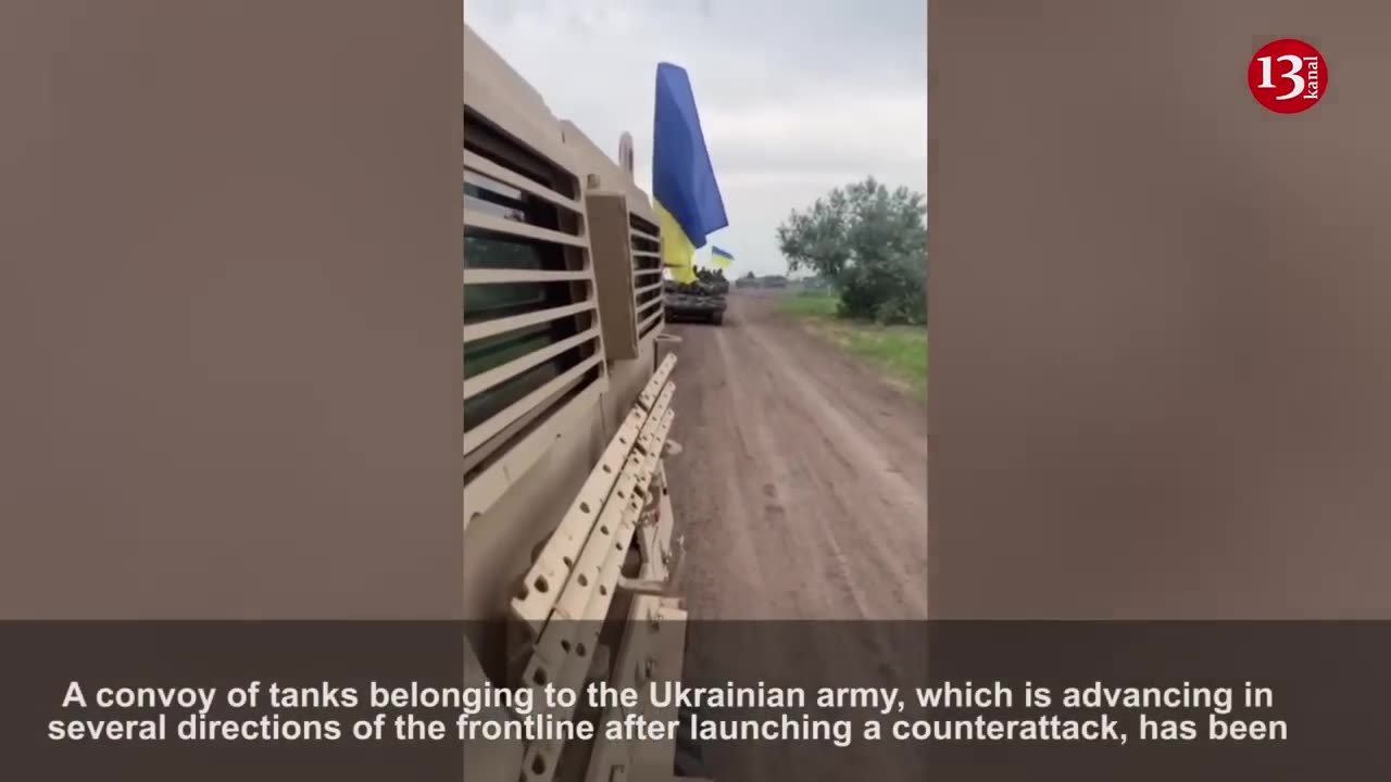 Footage of large convoy of Ukrainian-flagged equipment advancing to the front for counteroffensive