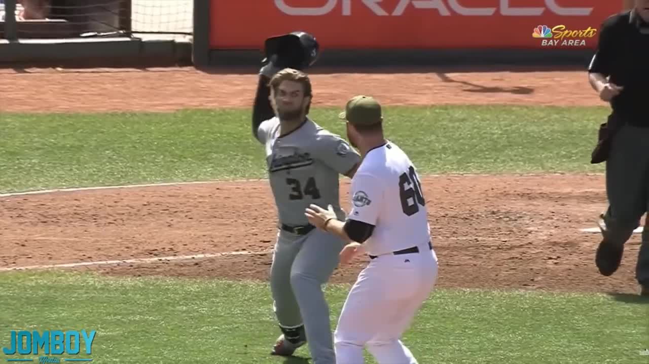 Bryce Harper and Hunter Strickland throw punches at each other, a breakdown Jomboy Media