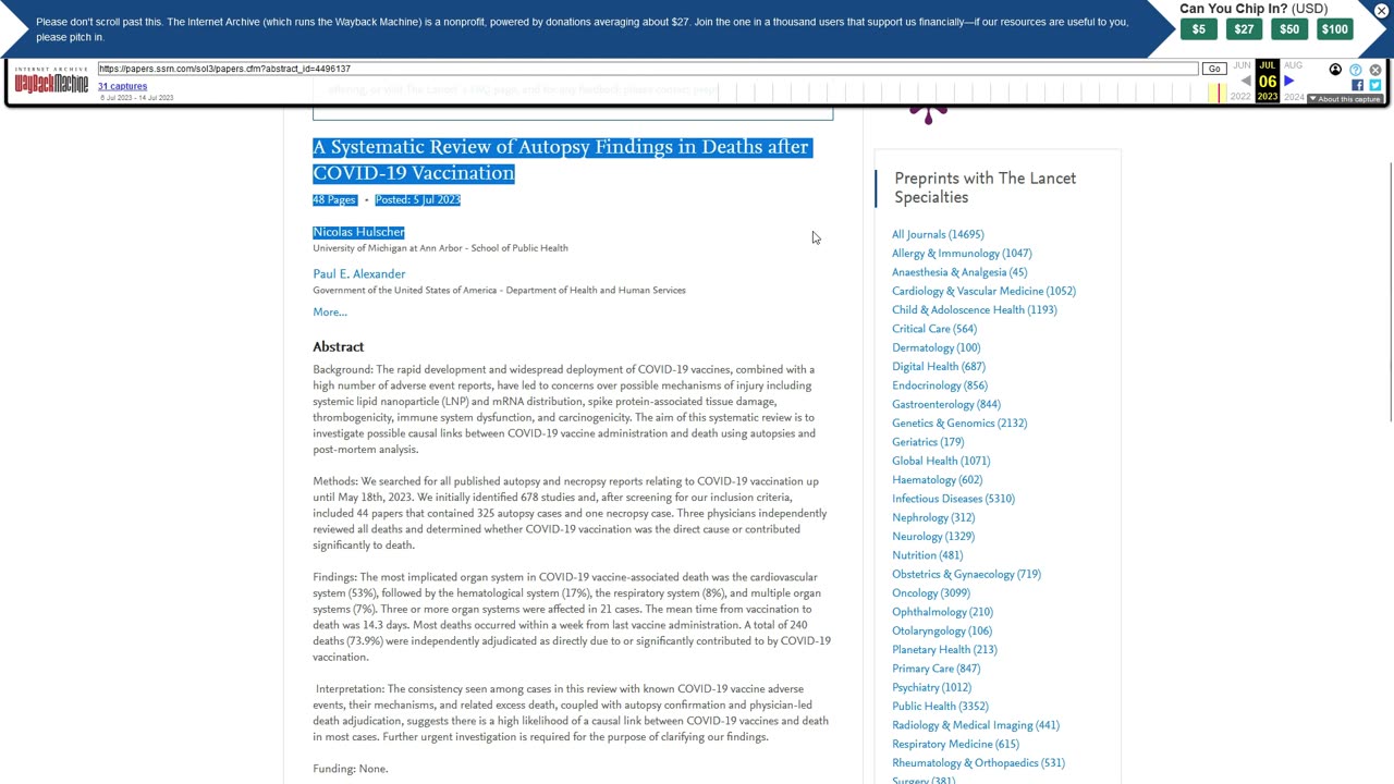 The Lancet 325 autopsies following deaths after COVID-19 injections...