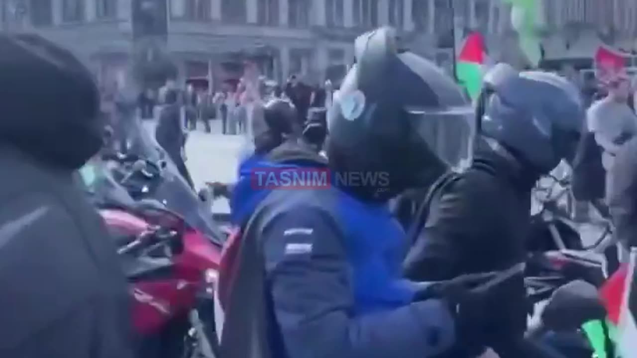 Motorcycle riders in Amsterdam support the people of Gaza