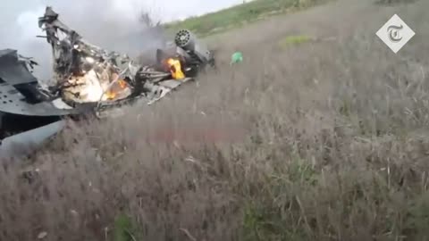 Russian helicopter destroyed by surface to air missile in Ukraine