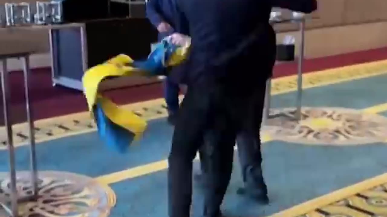 A Ukrainian delegate punched a Russian delegate after he grabbed the #Ukraine flag at a summit